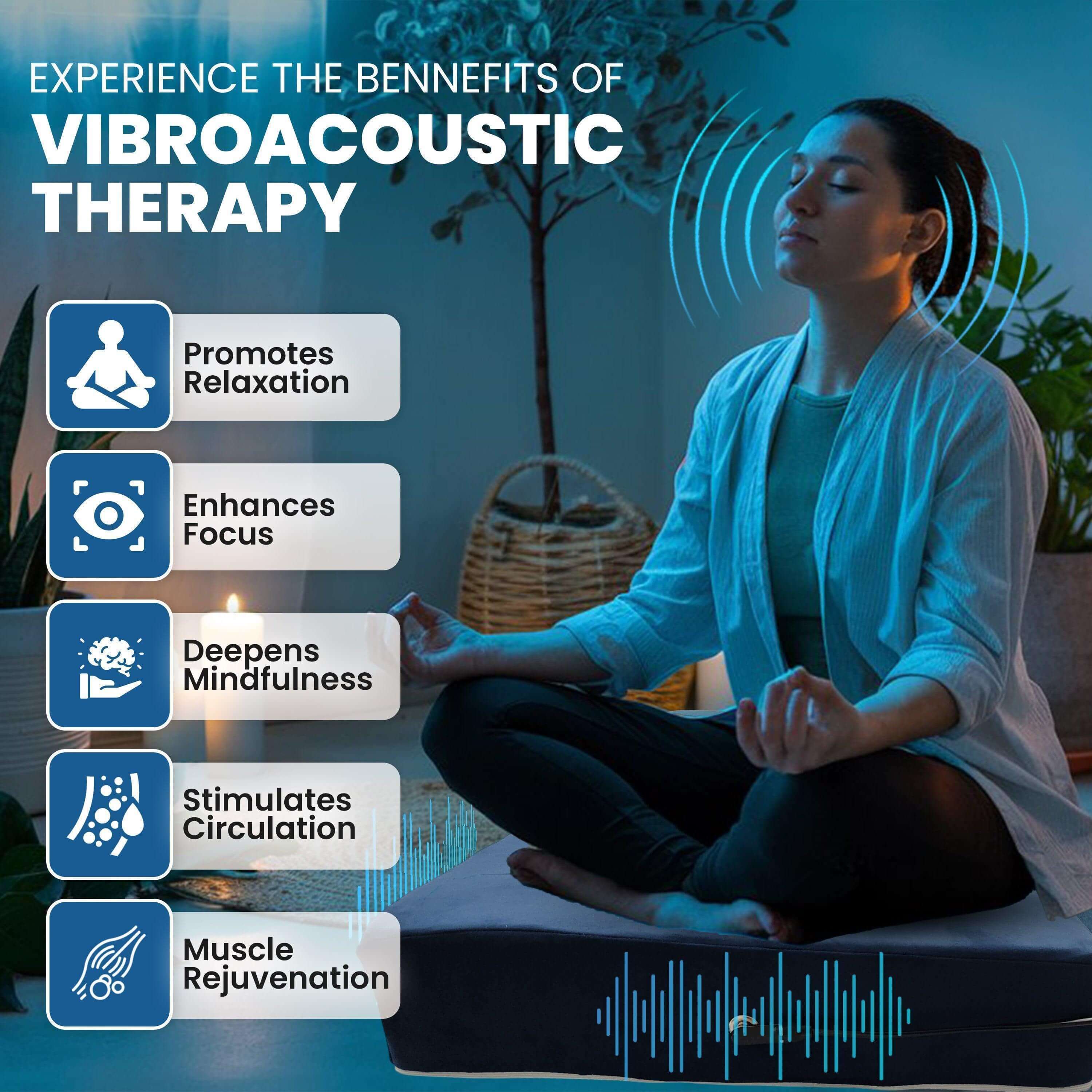 Vibroacoustic Meditation Cushion — Seated Recovery & Relaxation System