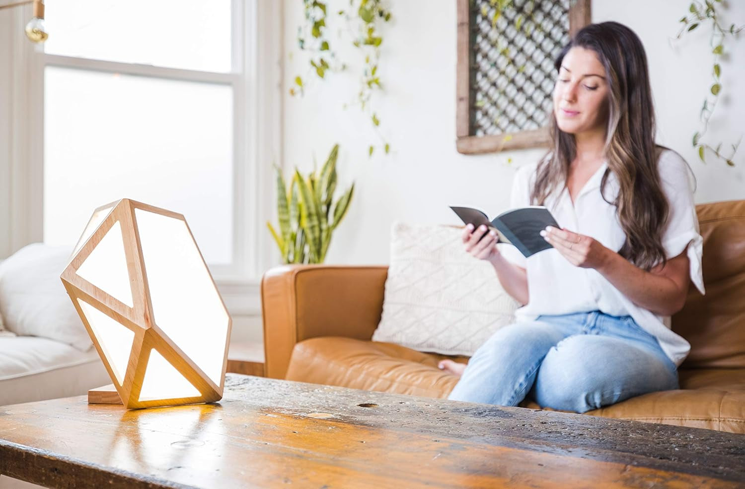 Daybright Light Therapy Lamp Full Spectrum, 10,000 LUX, Uv-Free, Full Size, Adjustable, Happy Sun Lamp, Sunlight Lamp for Daylight Feelings - Crafted from Solid Wood