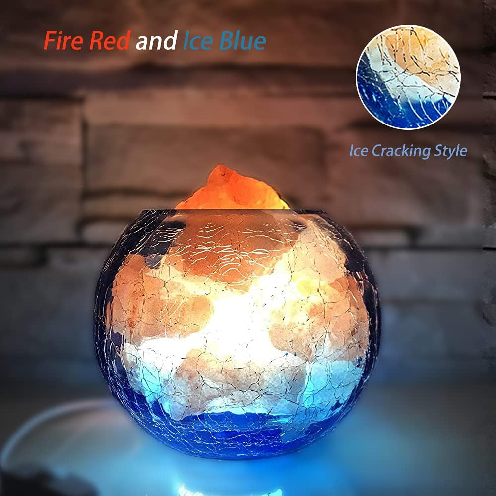 USB Himalayan Pink Salt Lamp with Dimmer and Blue Bowl - Natural Crystal Sea Salt Night Light and Mood Lighting for Decor, Meditation, Household Gifts, Yoga