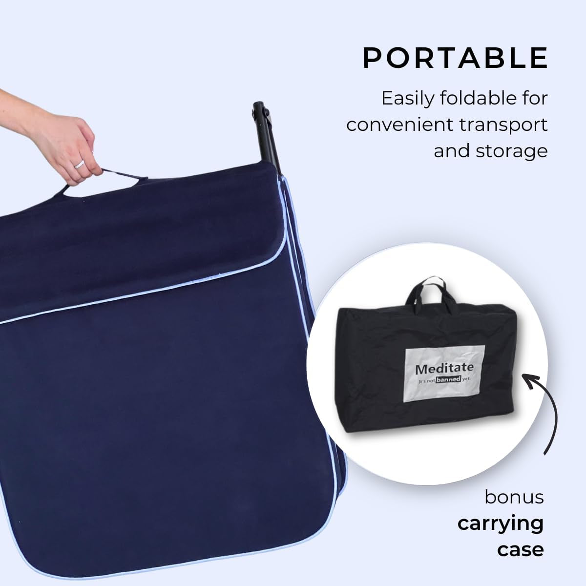 Extra Large Meditation Chair | Floor Chair with Back Support | Yoga Chairs for Adults | Portable Folding Chair | Yoga Chair with Cushion & Meditation Block | Navy Blue | 24X22 In