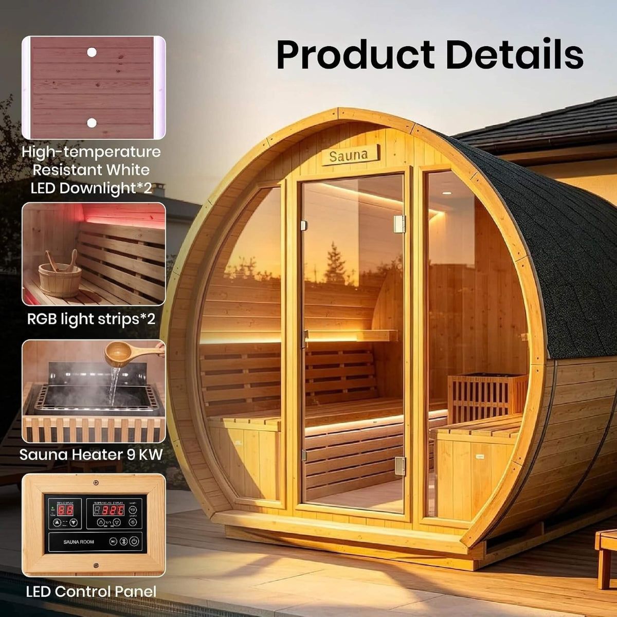 Thermora Varenna – 6-Person Outdoor Barrel Sauna with 9 kW Heater