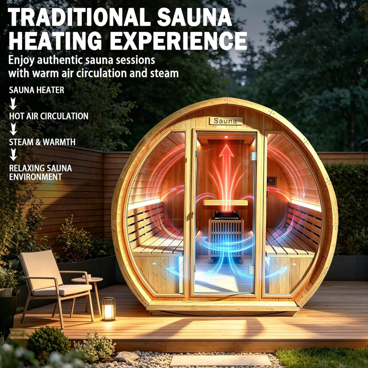 Thermora Varenna – 6-Person Outdoor Barrel Sauna with 9 kW Heater