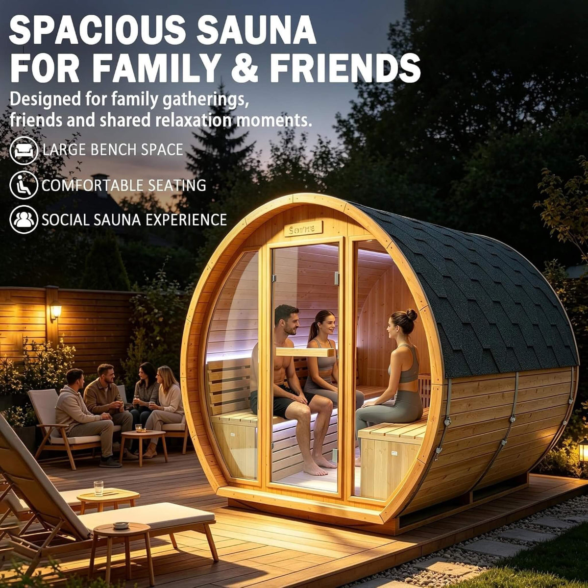 Thermora Varenna – 6-Person Outdoor Barrel Sauna with 9 kW Heater
