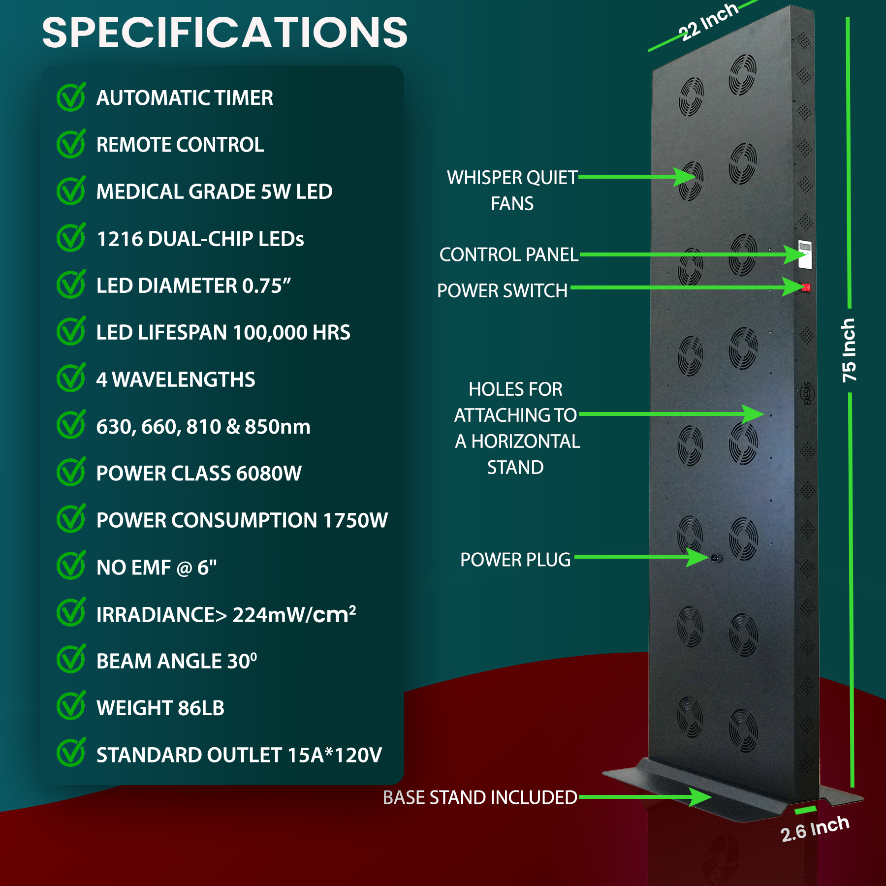 EXESAS 1216-LED Full-Body Red and Near-Infrared Light Panel
