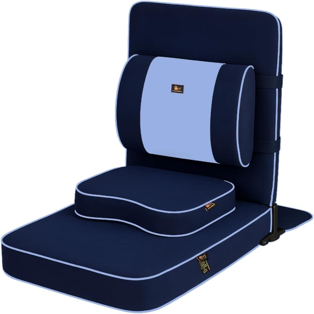 Extra Large Meditation Chair | Floor Chair with Back Support | Yoga Chairs for Adults | Portable Folding Chair | Yoga Chair with Cushion & Meditation Block | Navy Blue | 24X22 In