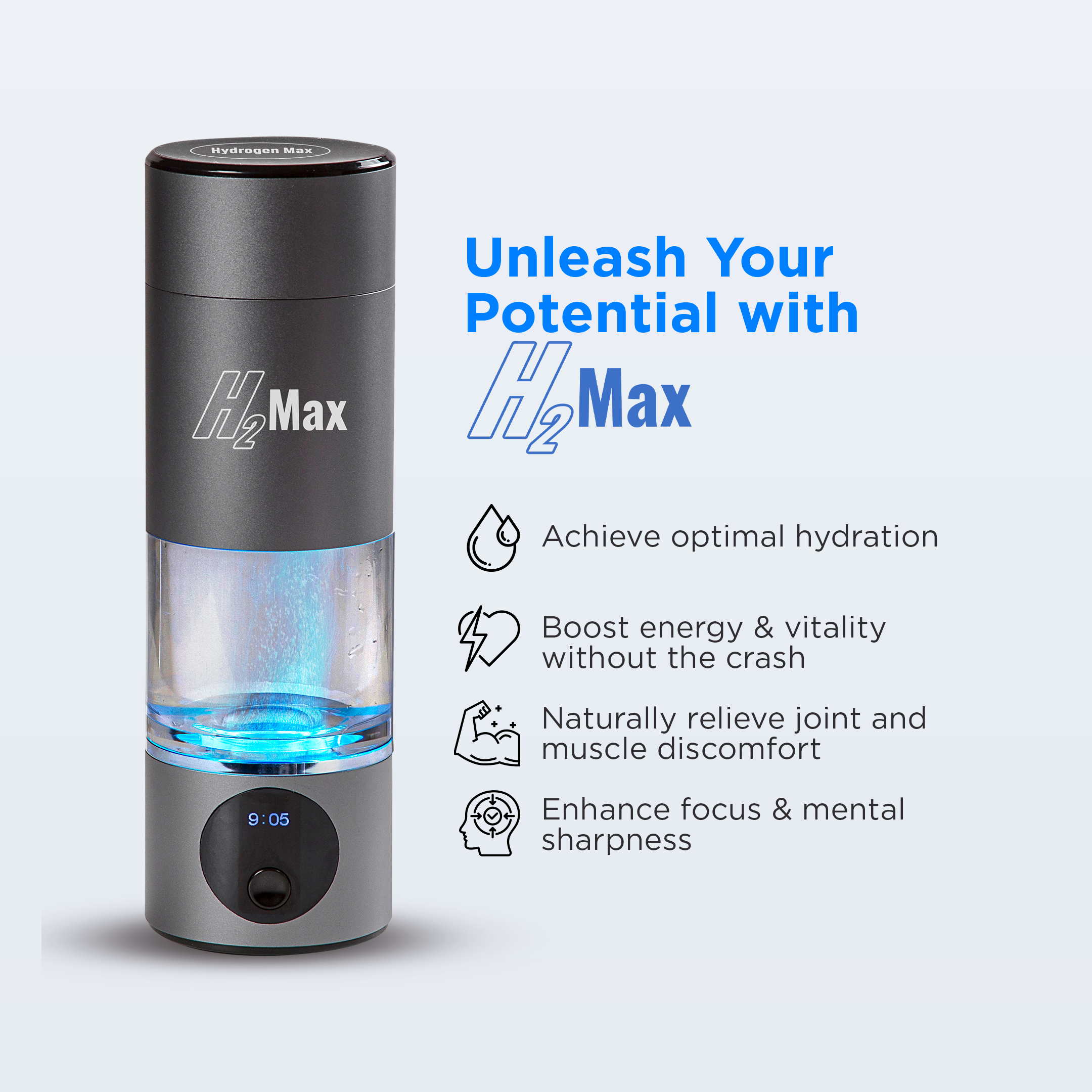 H2Max Hydrogen Water Bottle - High Concentration Portable Hydrogen Generator