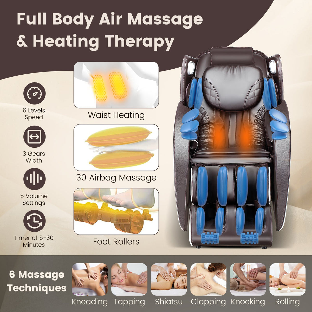Provox 27-Comfort Full Body Massage Chair with SL Track Airbags Heating