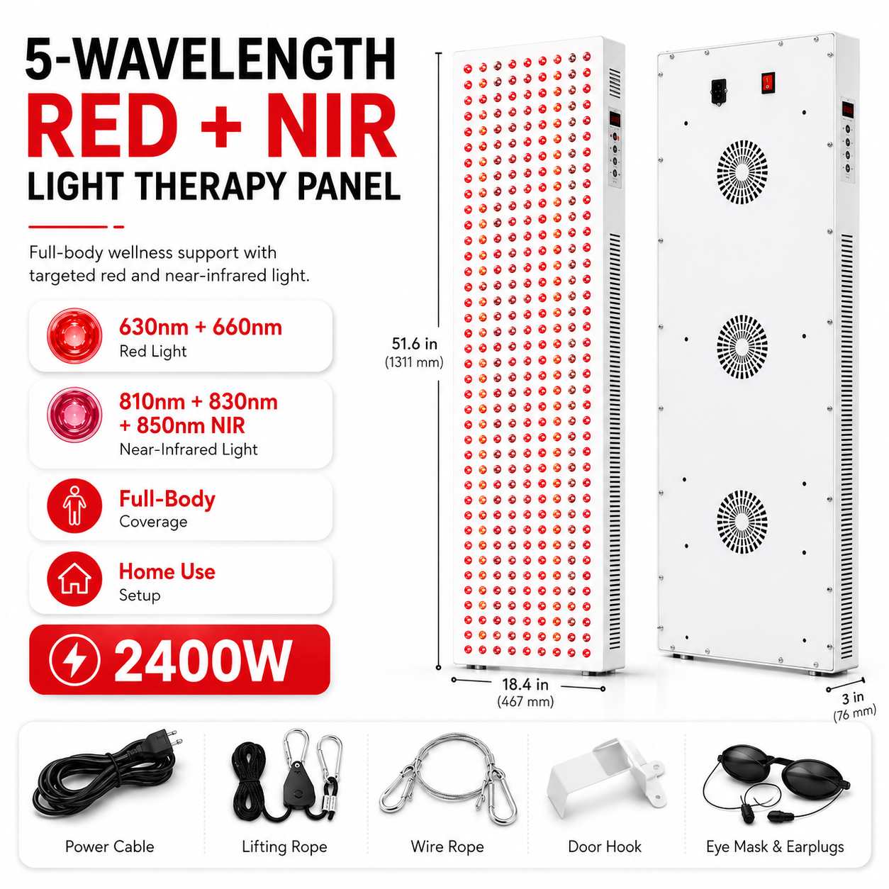 iReliev 2400W Full-Body Red and Near-Infrared Light Panel