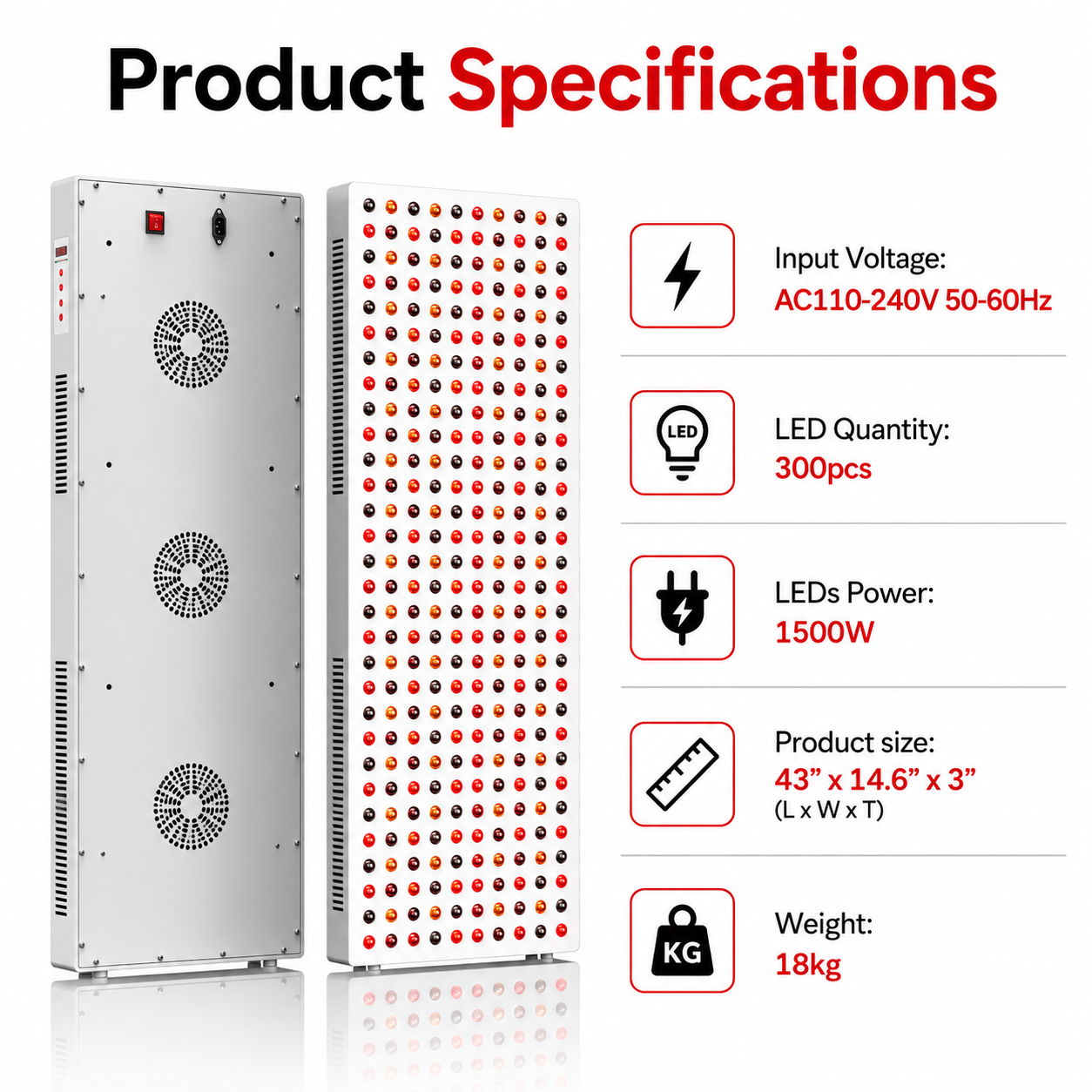 iReliev 1500W Full-Body Red and Near-Infrared Light Panel