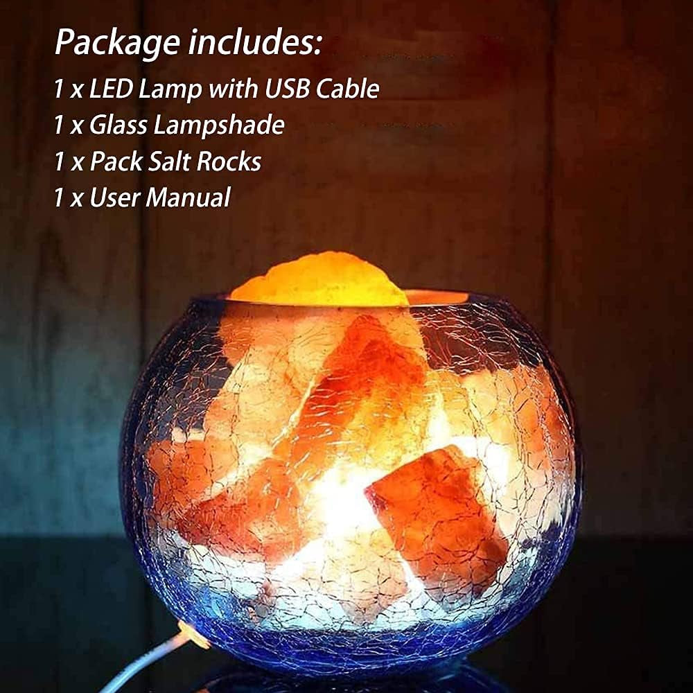 USB Himalayan Pink Salt Lamp with Dimmer and Blue Bowl - Natural Crystal Sea Salt Night Light and Mood Lighting for Decor, Meditation, Household Gifts, Yoga