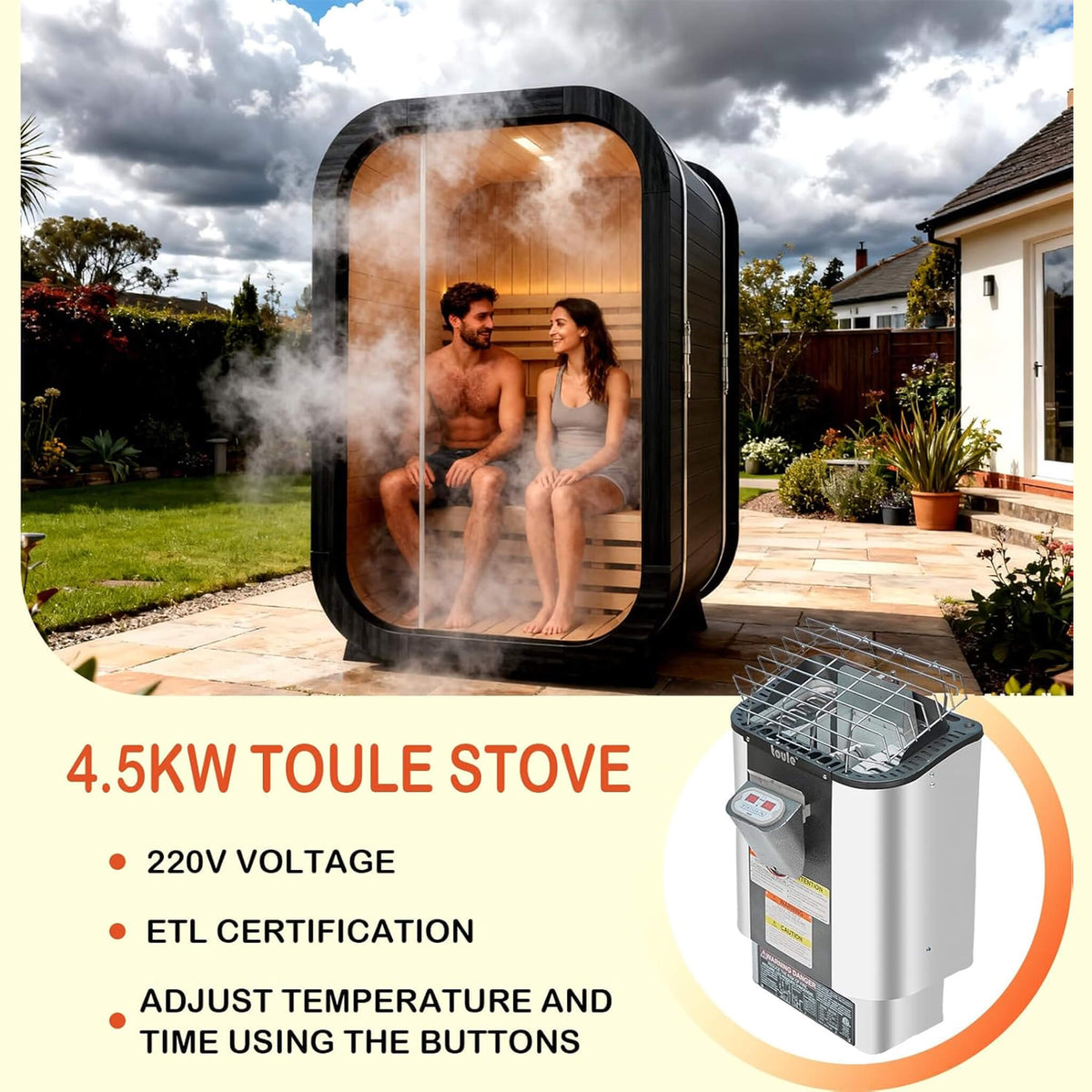Thermora Lund 2-Person Outdoor Cube Sauna With 4.5 kW Heater