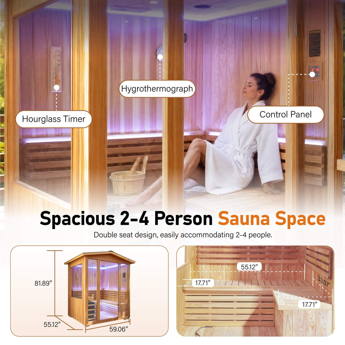 4-Person Outdoor Traditional Steam Sauna – 6 kW Electric Heater & Japanese Wood Construction