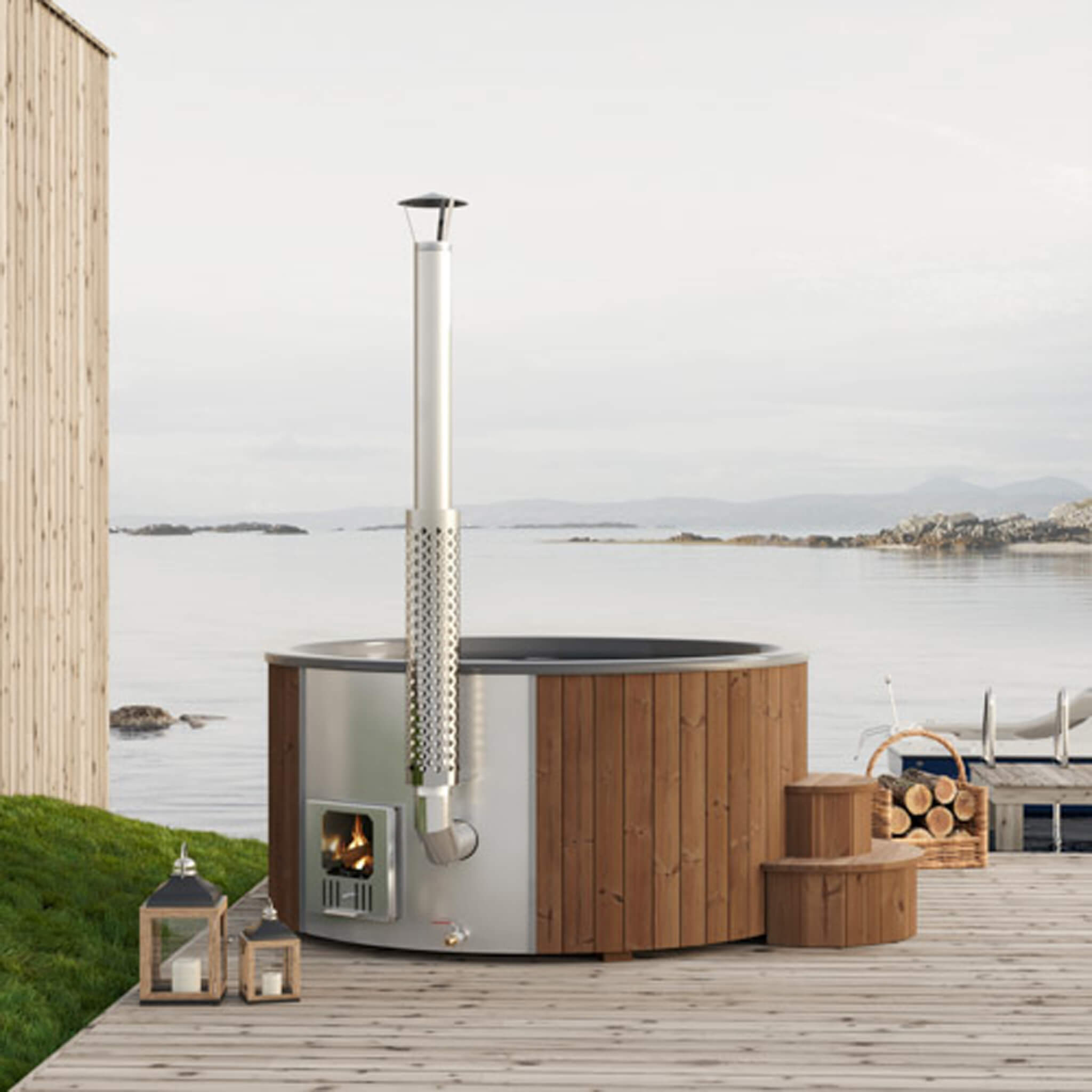 SaunaLife Wood-Fired Hot Tub - 7 Person Outdoor Soaking System