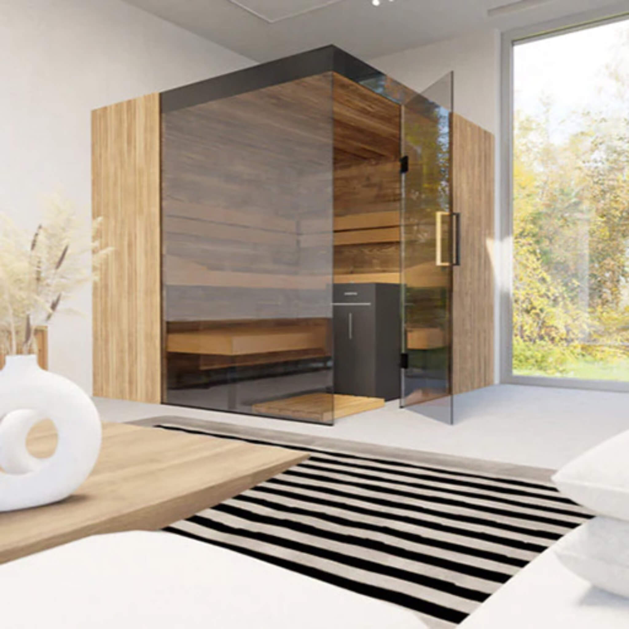 ThermaSol Aalto Indoor Panoramic Glass Sauna Cabin (4-Person)