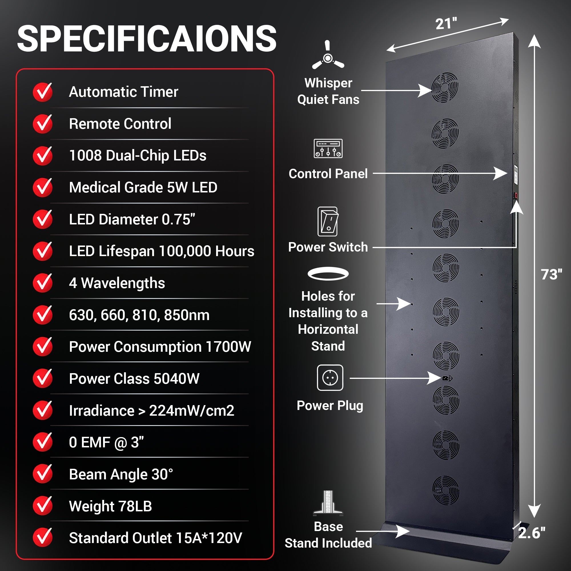 EXESAS 1008-LED Full-Body Red and Near-Infrared Light Panel