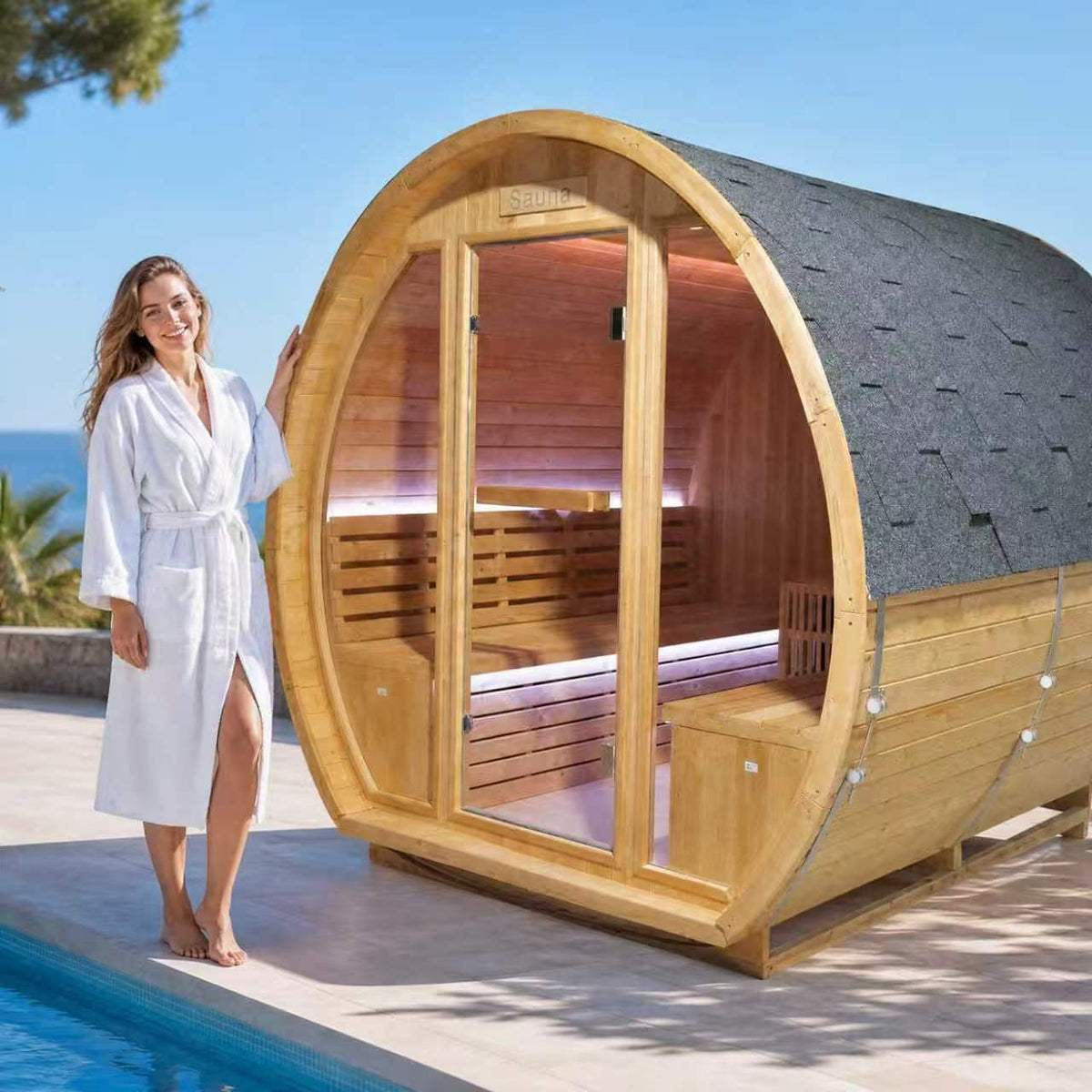 Finnish Carbonized Spruce Outdoor Sauna Barrel