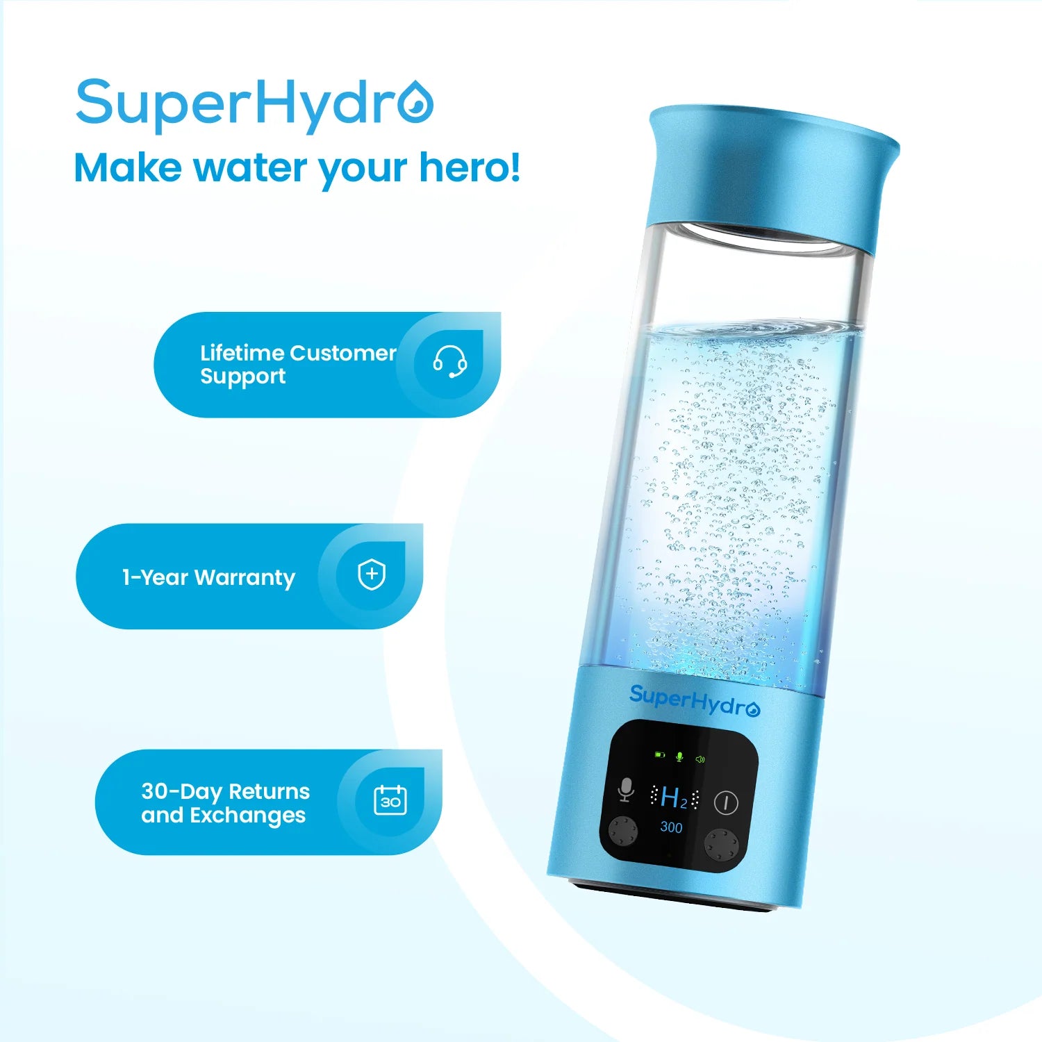 Hydrogen Water Bottle Blue