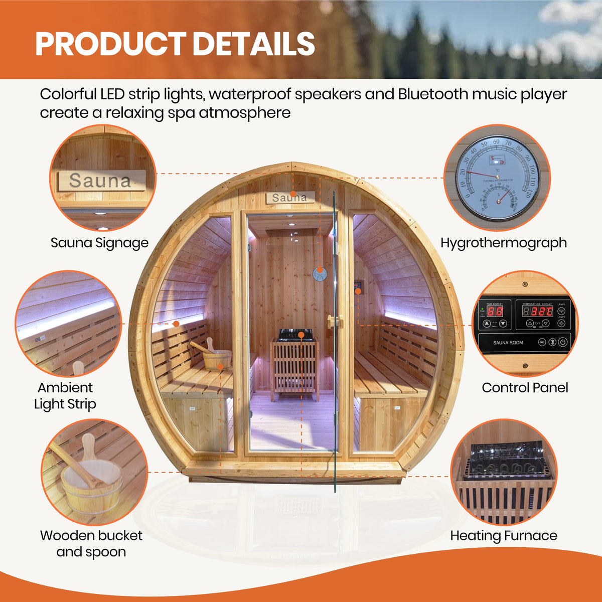 Finnish Carbonized Spruce Outdoor Sauna Barrel