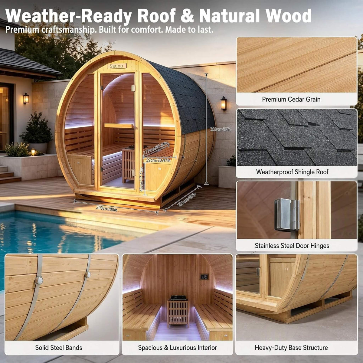 Thermora Varenna – 6-Person Outdoor Barrel Sauna with 9 kW Heater