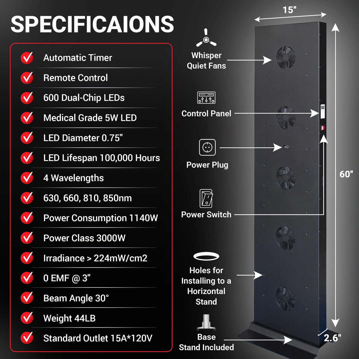 EXESAS 600-LED Full-Body Red and Near-Infrared Light Panel