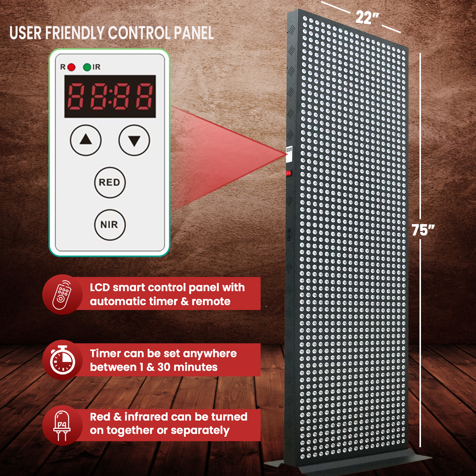 EXESAS 1216-LED Full-Body Red and Near-Infrared Light Panel