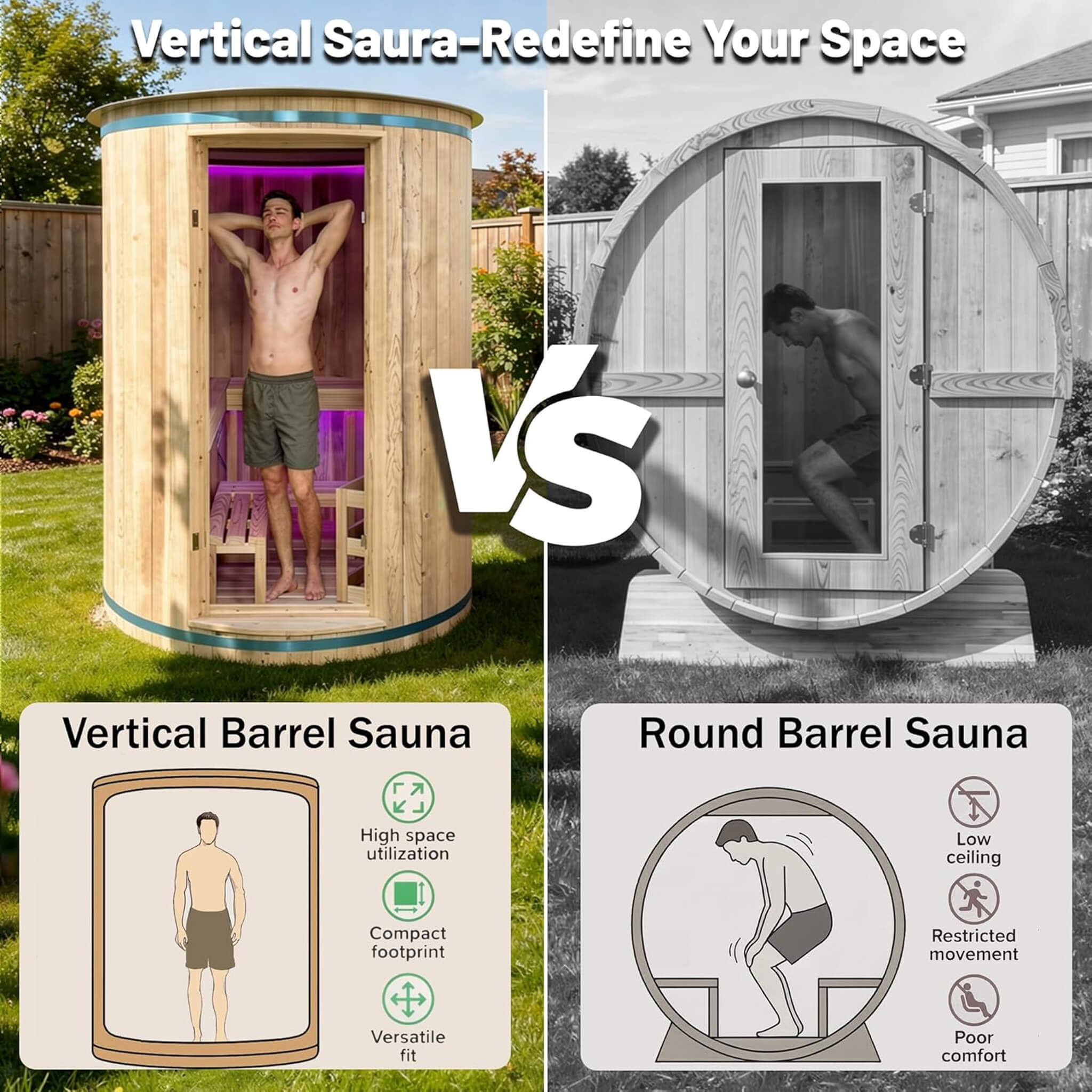 Thermora Barcelona 4-Person Vertical Barrel Sauna With 6 kW Heater