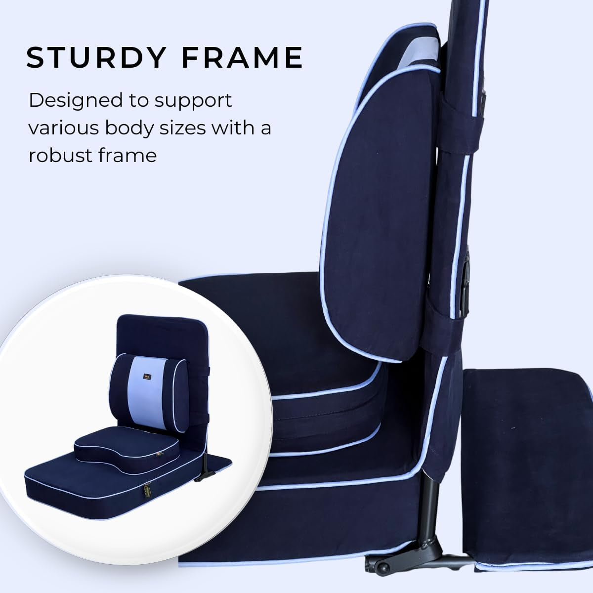 Extra Large Meditation Chair | Floor Chair with Back Support | Yoga Chairs for Adults | Portable Folding Chair | Yoga Chair with Cushion & Meditation Block | Navy Blue | 24X22 In