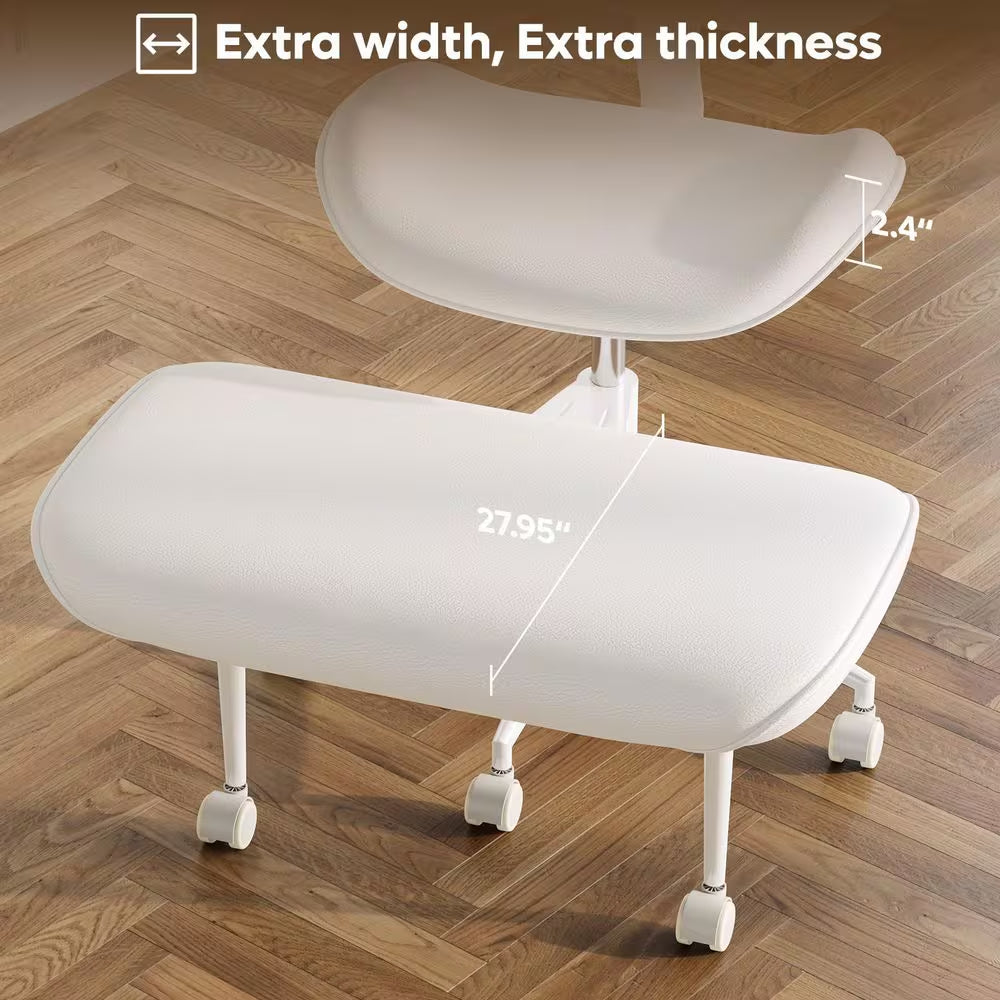 Faux Leather Ergonomic Cross-Legged Office Chair ADHD Meditation Chair with Wheels and Height Adjustable, White