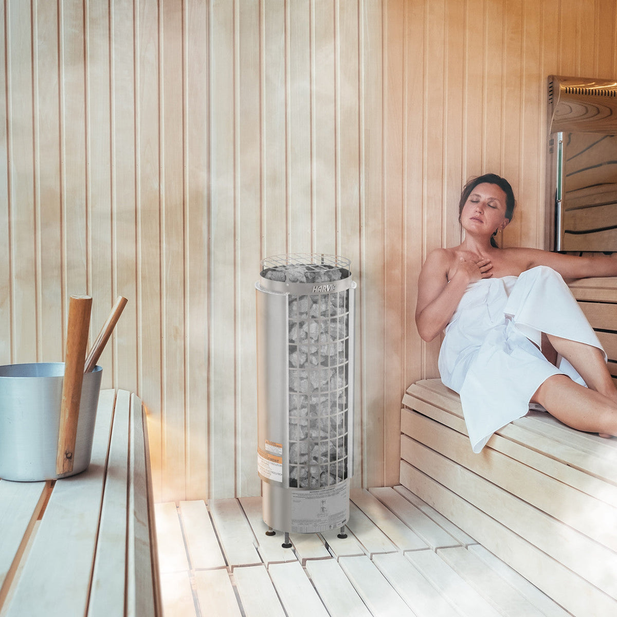 Harvia Cilindro UL Certified Electric Sauna Heater With Xenio CX45 Digital Control Panel & Sauna Stones [PC60/80/90/110E]