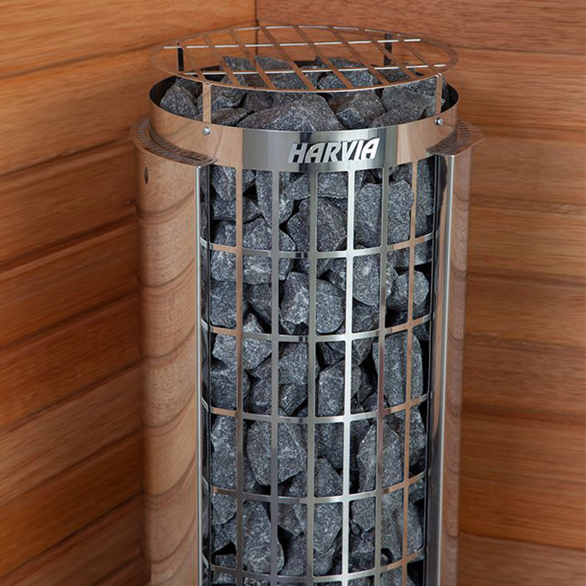 Harvia Cilindro UL Certified Electric Sauna Heater With Xenio CX45 Digital Control Panel & Sauna Stones [PC60/80/90/110E]