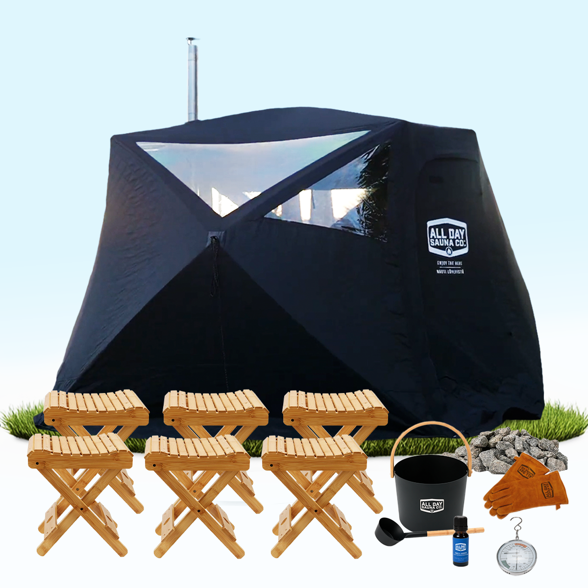All Day Saunas Deluxe Outdoor Sauna Package – 6-Person Wood-Fired Sauna