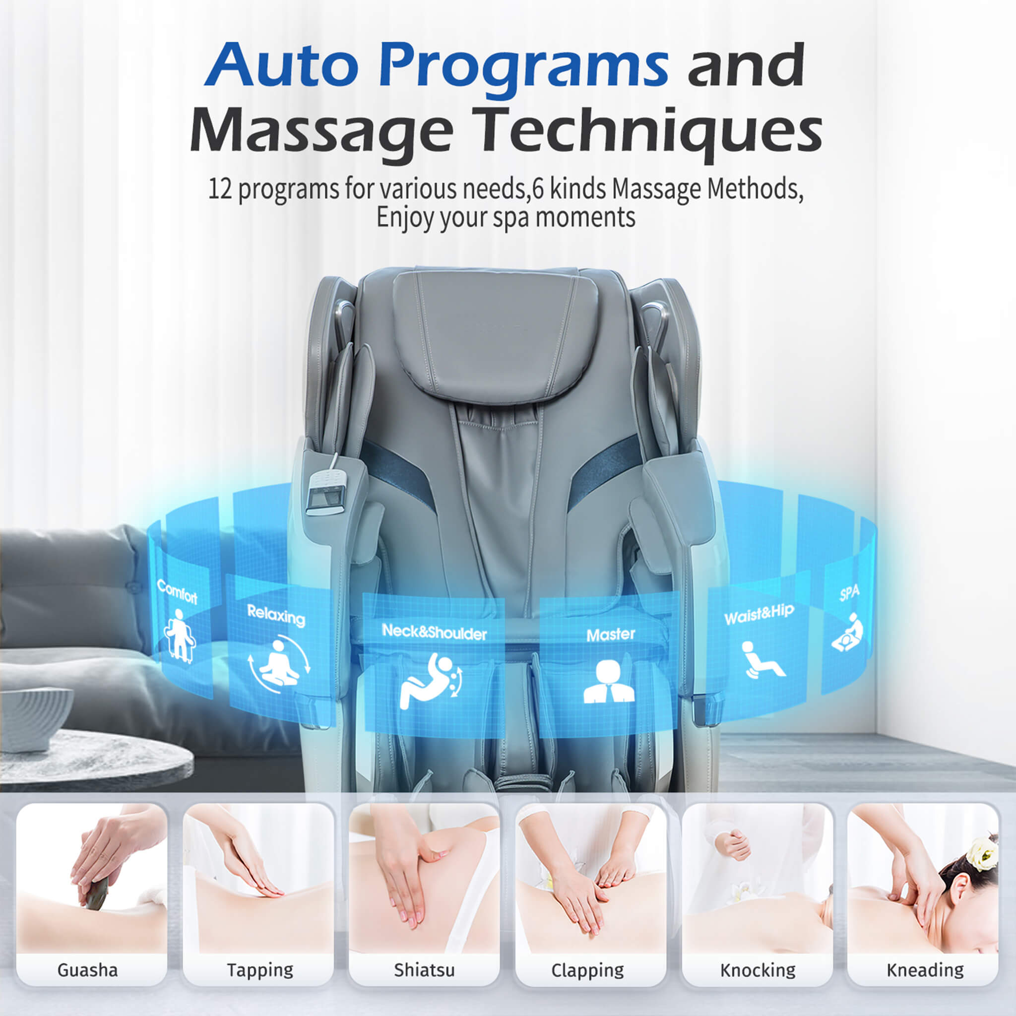 Bosscare Zero-Gravity Massage Chair With Voice and App Control, Gray