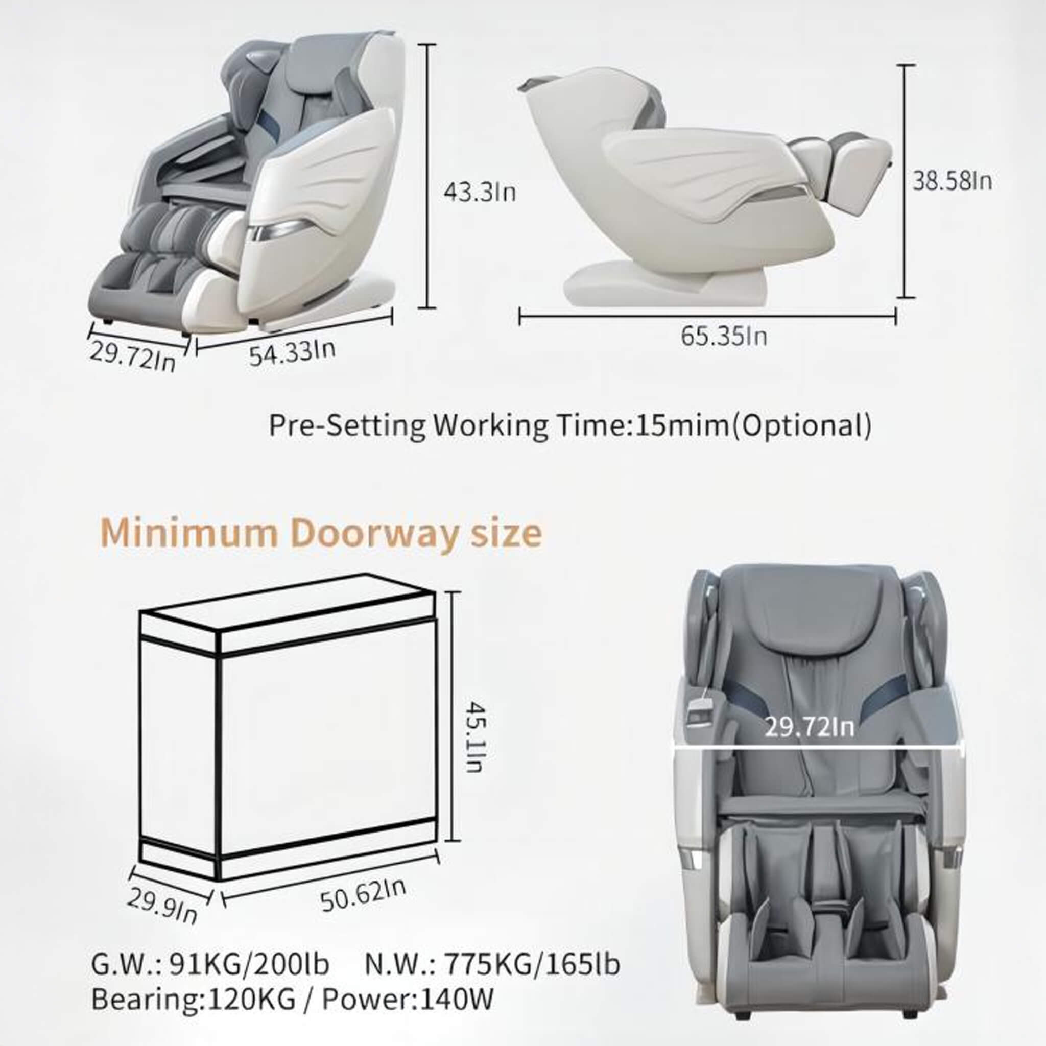 Bosscare Zero-Gravity Massage Chair With Voice and App Control, Gray