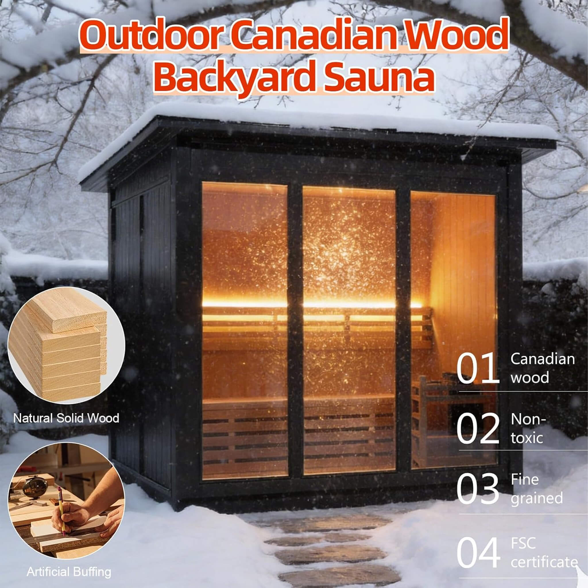 Custom 6-Person Canadian Hemlock Outdoor Sauna