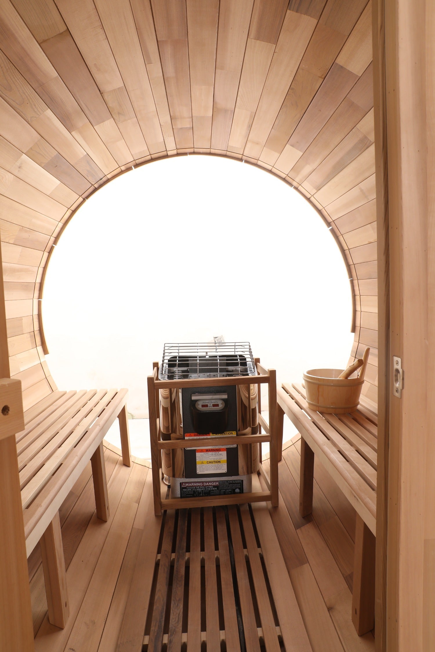 Outdoor Barrel Sauna - Prague Series (Cedar + Panoramic Glass Back)