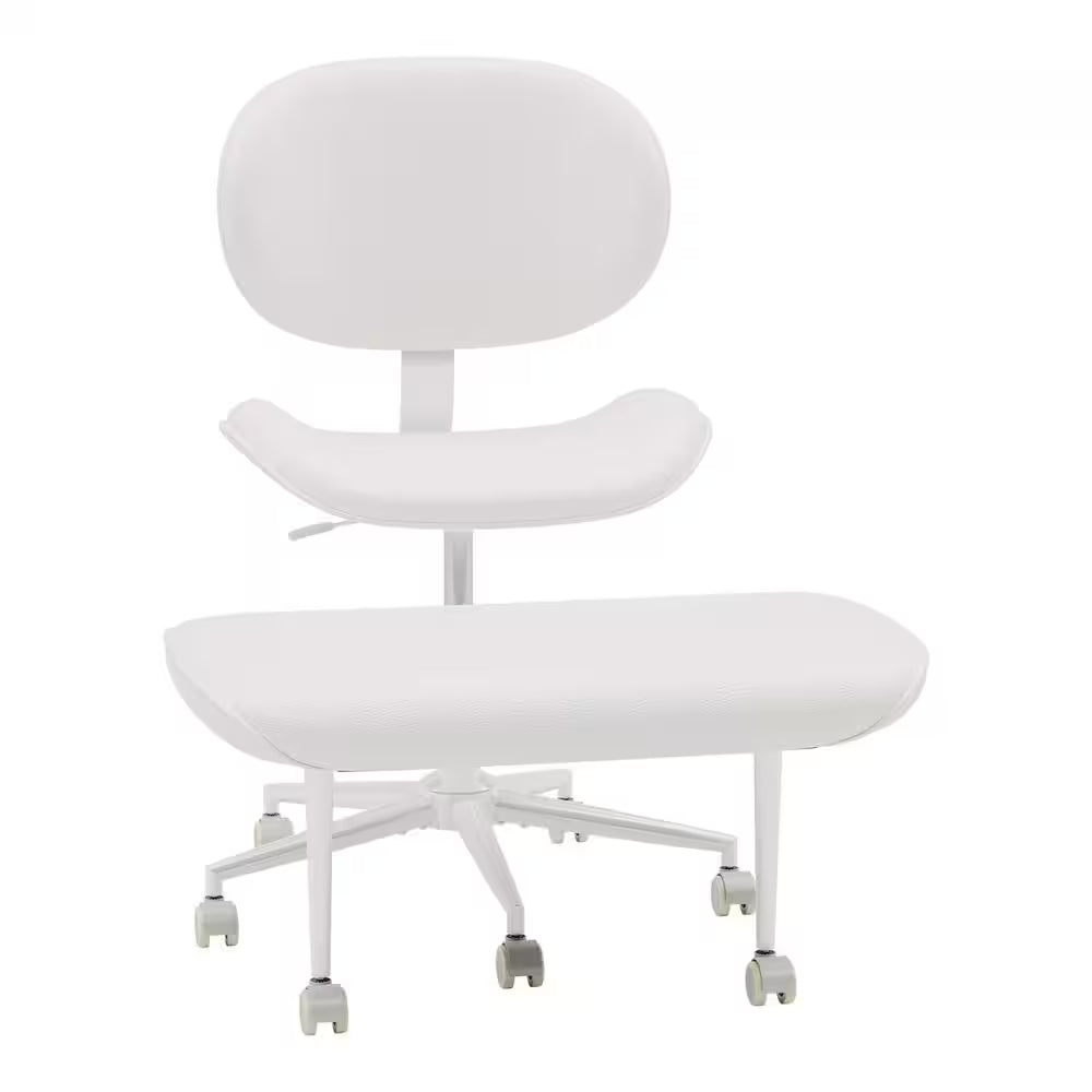 Faux Leather Ergonomic Cross-Legged Office Chair ADHD Meditation Chair with Wheels and Height Adjustable, White