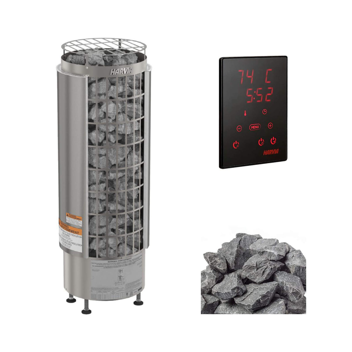 Harvia Cilindro UL Certified Electric Sauna Heater With Xenio CX45 Digital Control Panel & Sauna Stones [PC60/80/90/110E]