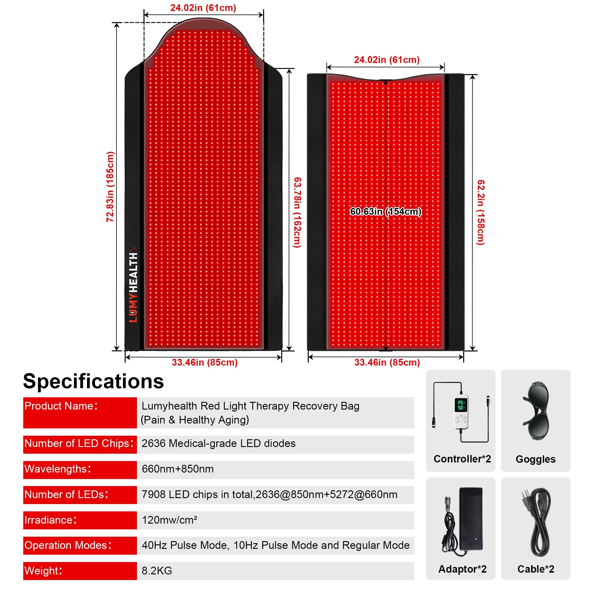 LUMYHEALTH Red Light Therapy Bag For Full Body - Infrared Recovery System (660nm + 850nm)