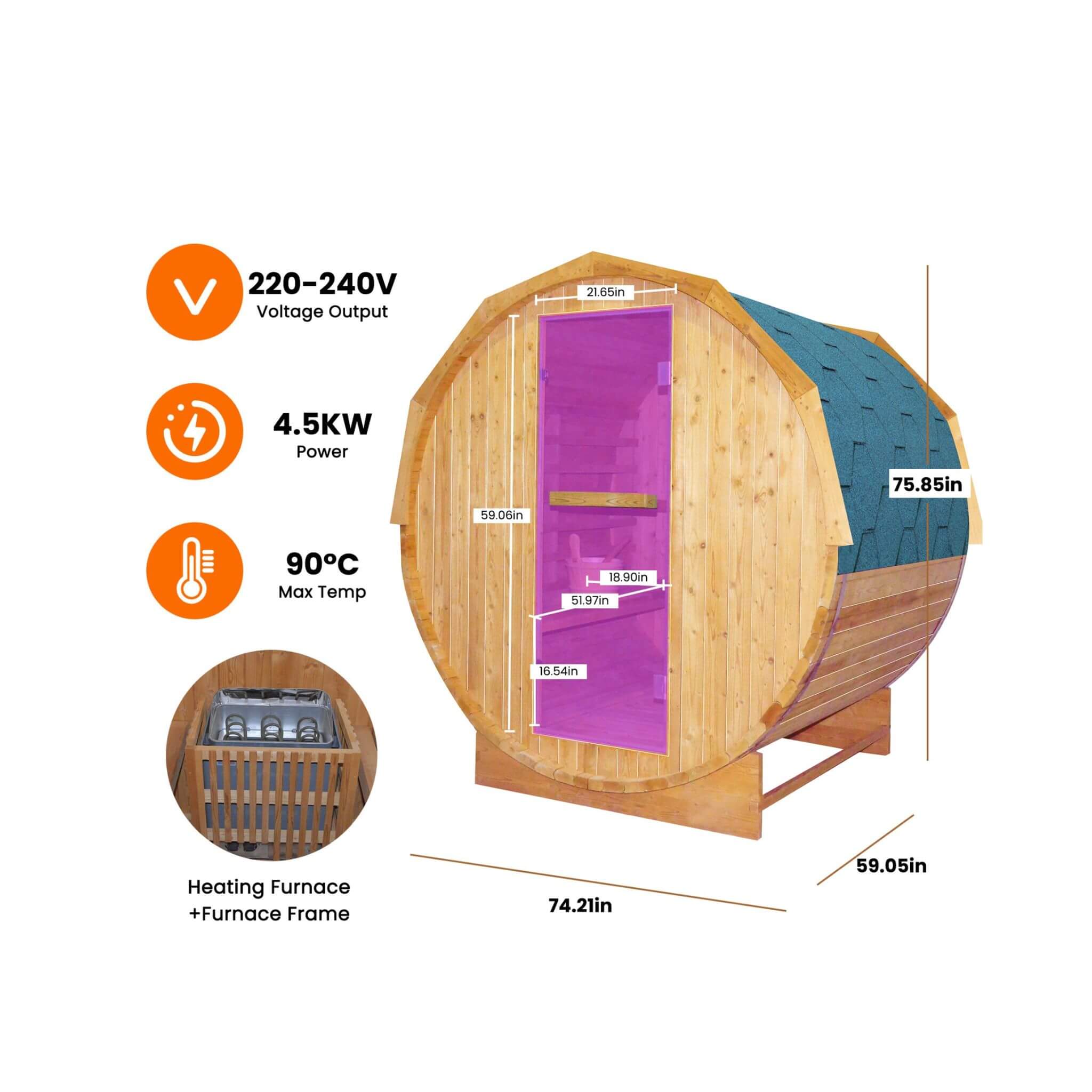 Thermora Ignite Outdoor Barrel Sauna With 4.5 kW Heater