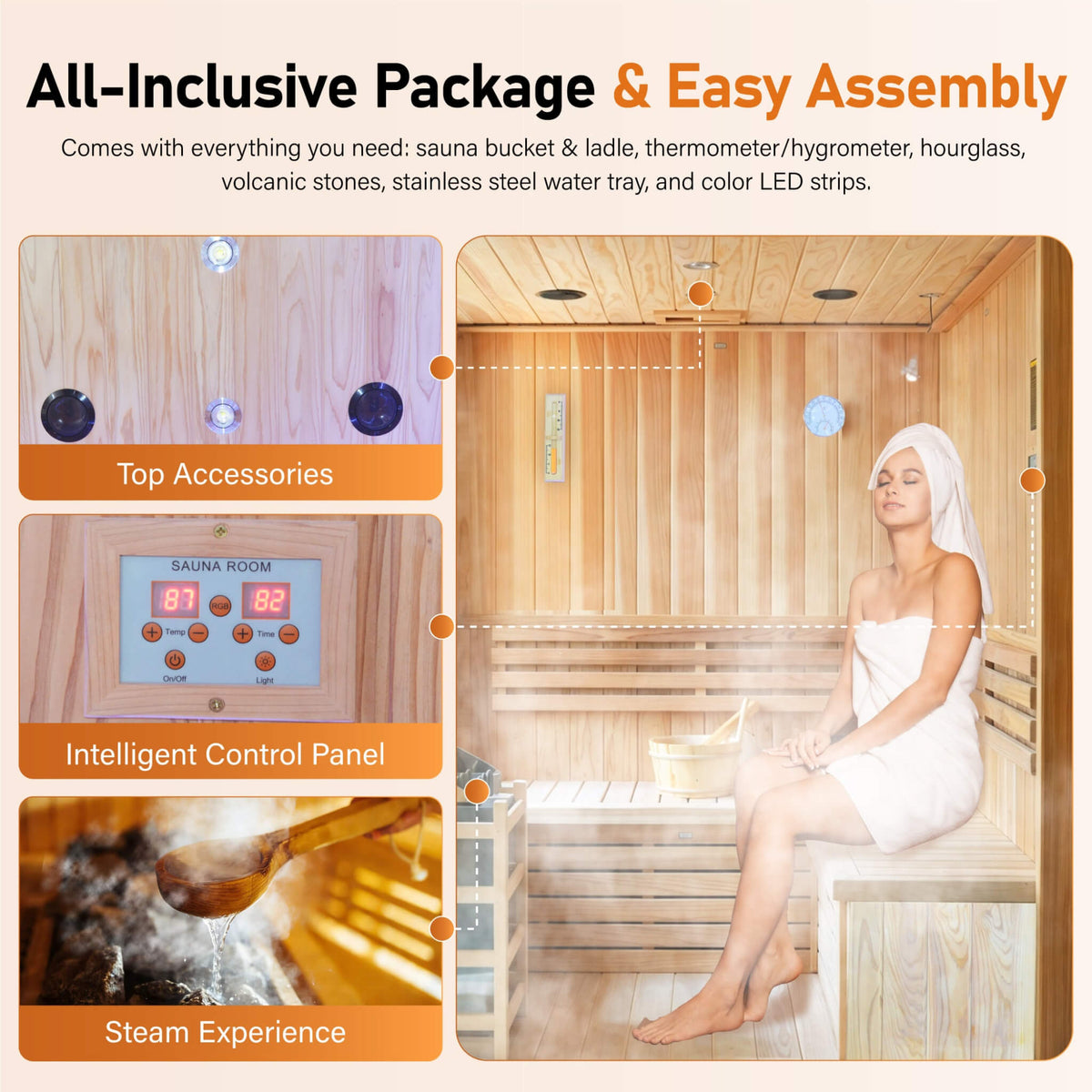 4-Person Outdoor Traditional Steam Sauna – 6 kW Electric Heater & Japanese Wood Construction