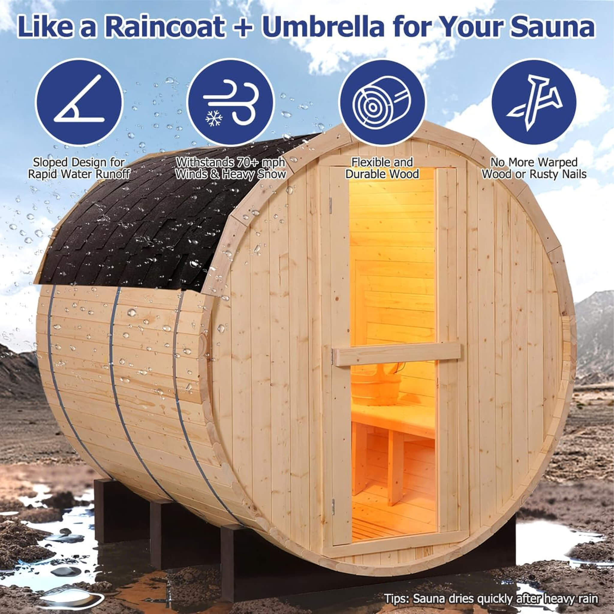 Thermora Haven Outdoor Barrel Sauna With 4.5 kW Heater