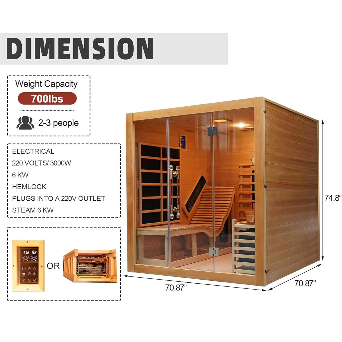 Rövia Oasis 3-Person Hybrid Sauna With Lounge Chair
