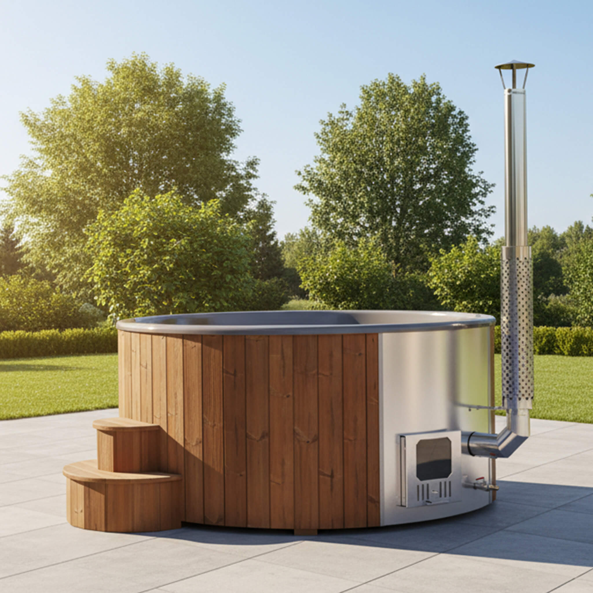 SaunaLife Wood-Fired Hot Tub - 7 Person Outdoor Soaking System