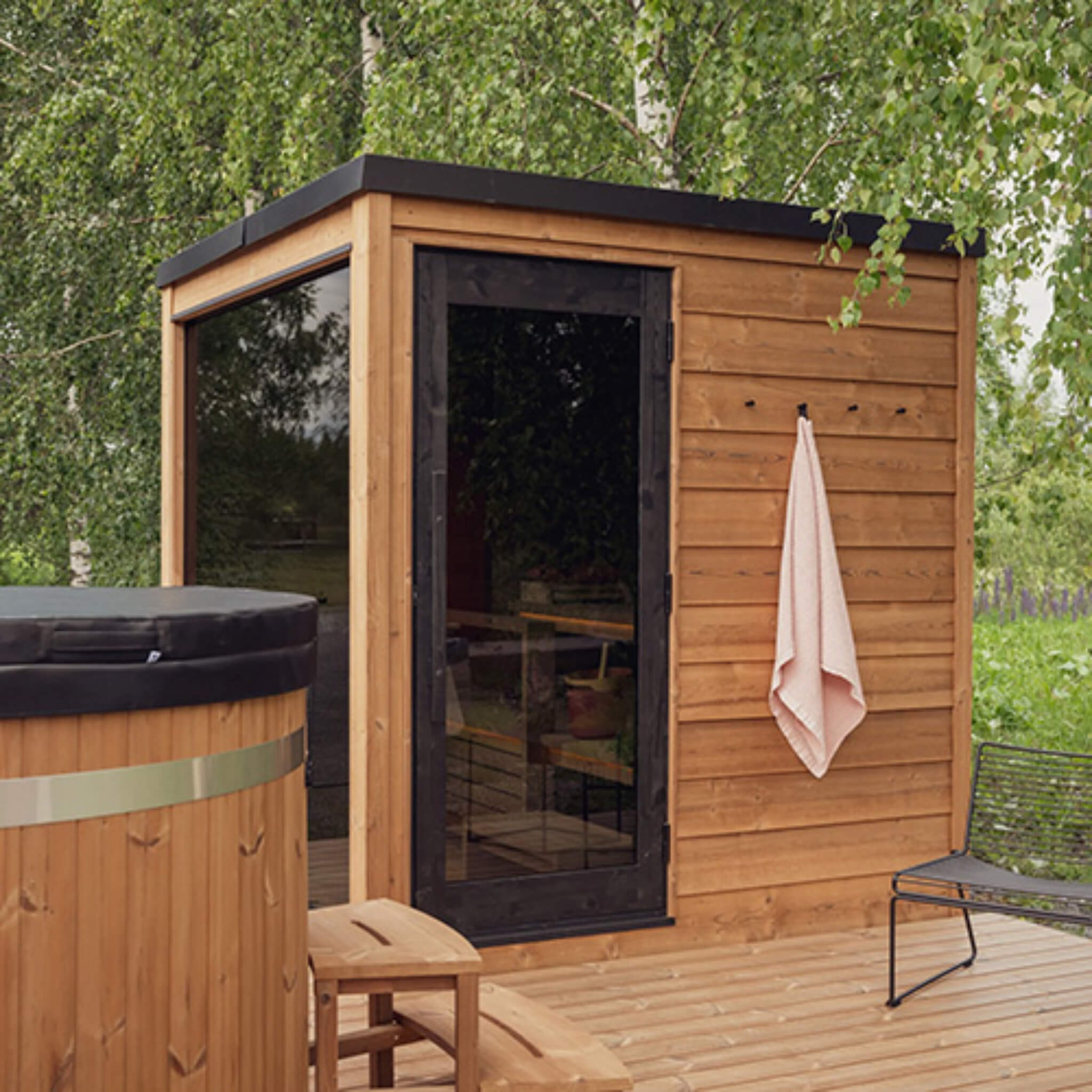 ThermaSol Nordic Dawn Outdoor Sauna Cabin - 4-Person Glass Front Sauna