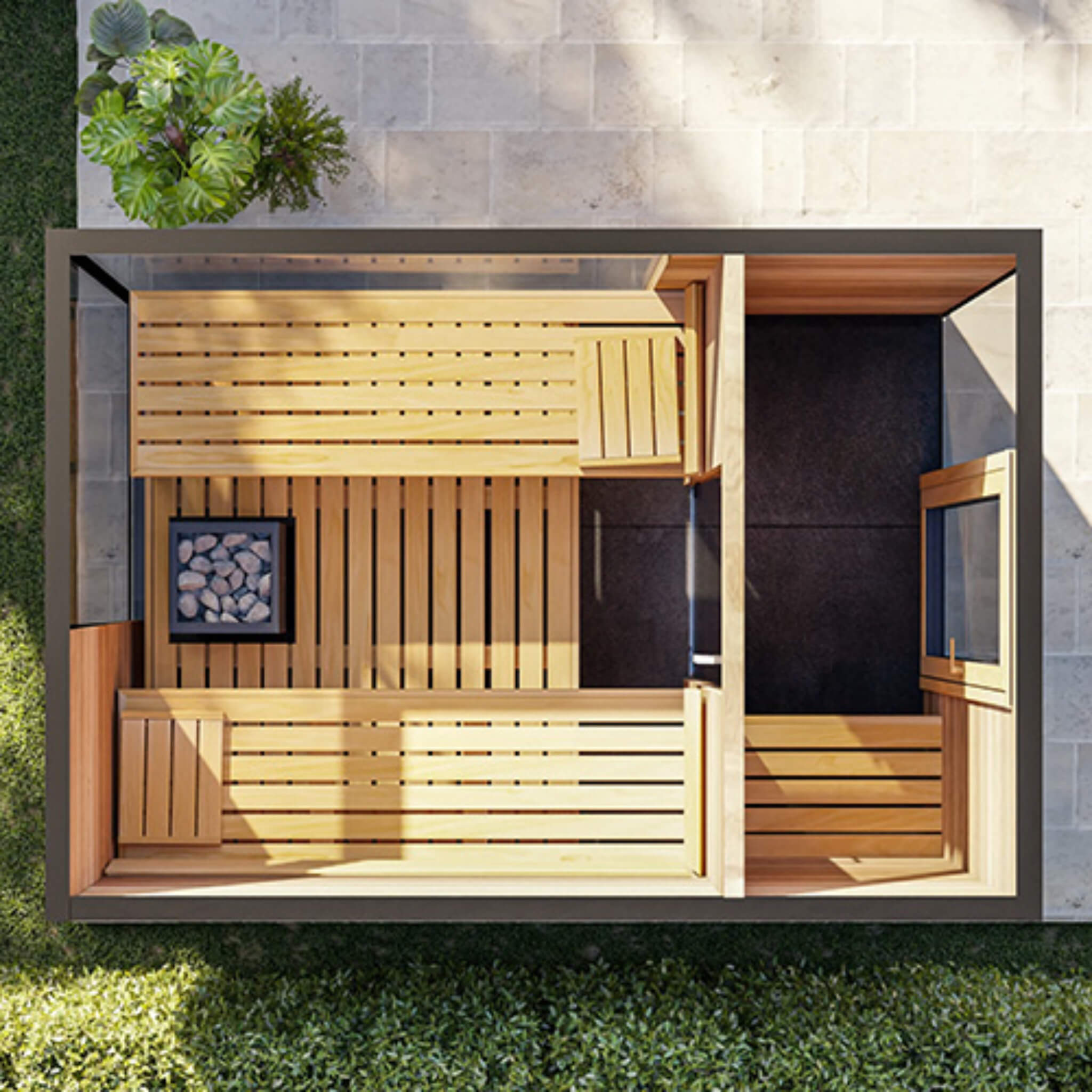 ThermaSol Ombra Outdoor Sauna Cabin - 5-Person with Integrated Lounge